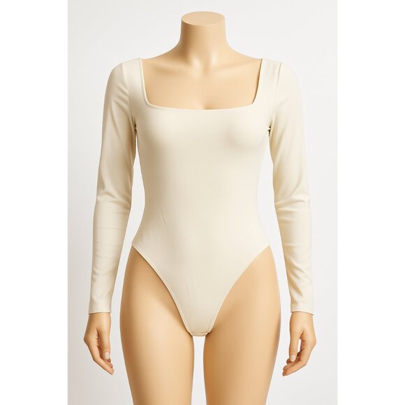 Women’s Square Neck Long Sleeve Bodysuit – Cream – Size M – NWT - Picture 1 of 12
